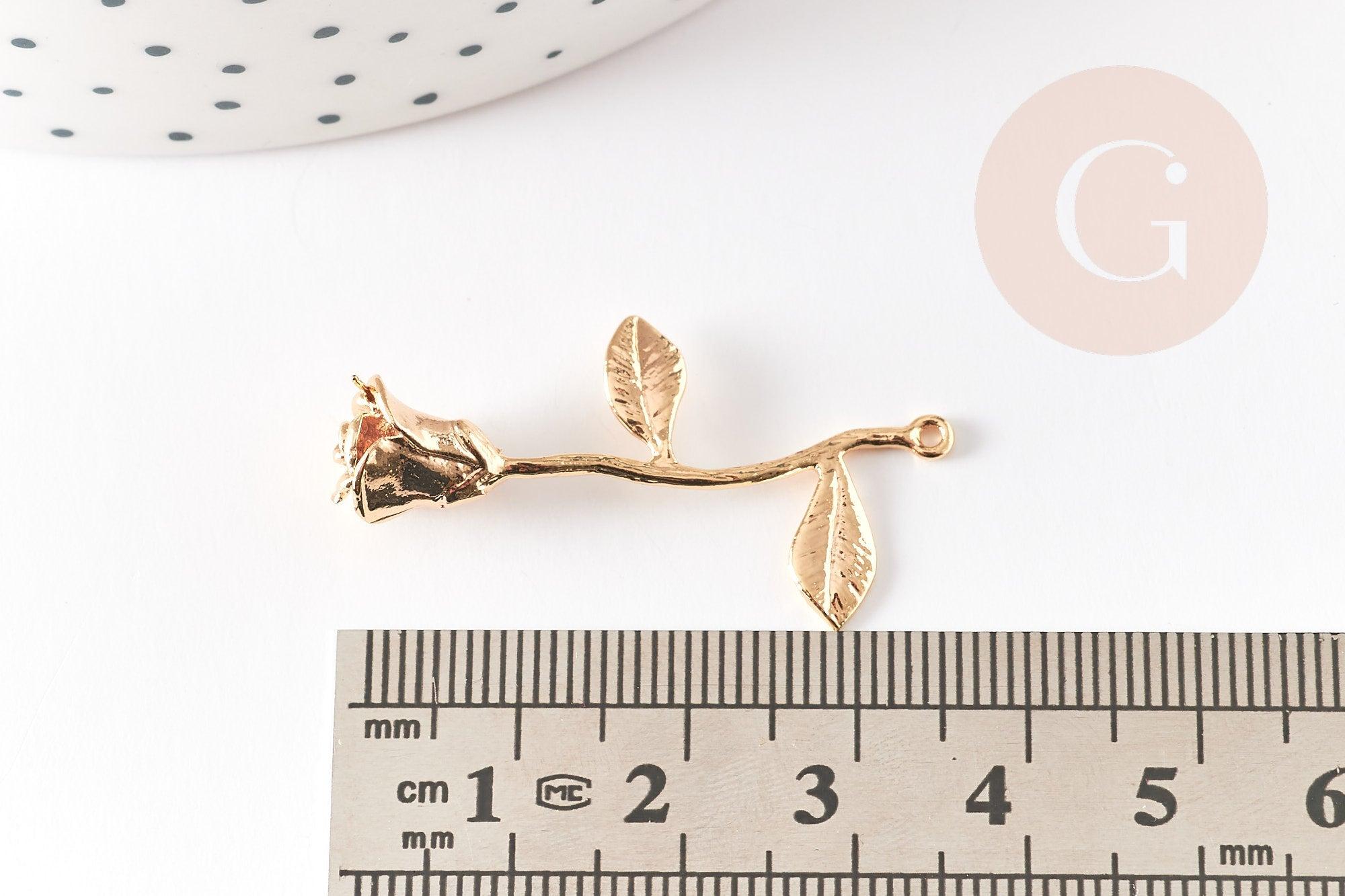 Pendentif fleur rose doré 18K, Pendentif bijou laiton,fleur laiton bijoux,37mm, x1 G6429