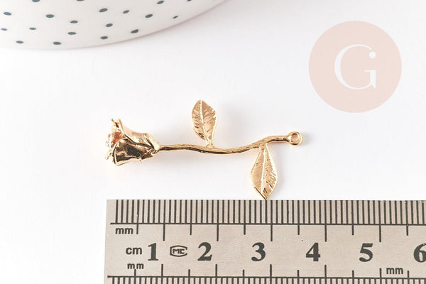 Pendentif fleur rose doré 18K, Pendentif bijou laiton,fleur laiton bijoux,37mm, x1 G6429