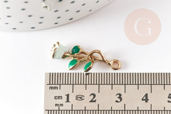 Pendentif fleur rose émail blanc, Pendentif zamac doré, bijou laiton,fleur création bijoux,pendentif zamac doré 28mm, x1 G3711