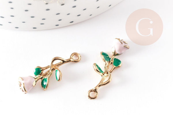 Pendentif fleur rose émail rose, Pendentif zamac doré, bijou laiton,fleur création bijoux,pendentif zamac doré,28mm, x1 G3710