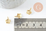 Pendentif fleur support pour cabochon rond 4mm acier 304 inoxydable doré IP, x2 (G10016)