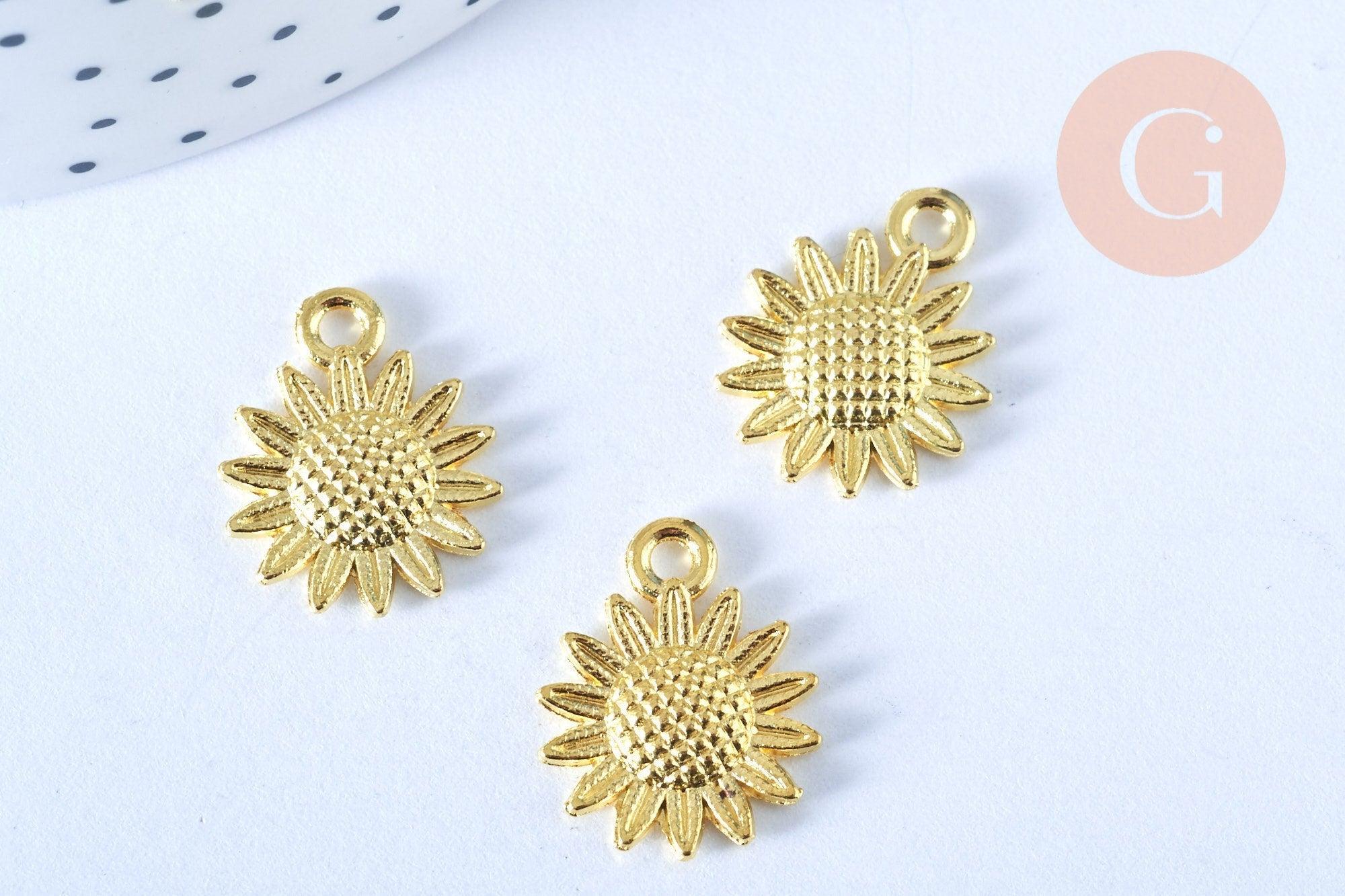 Pendentif fleur tournesol zamac doré 18.6mm, x1 (G5868)