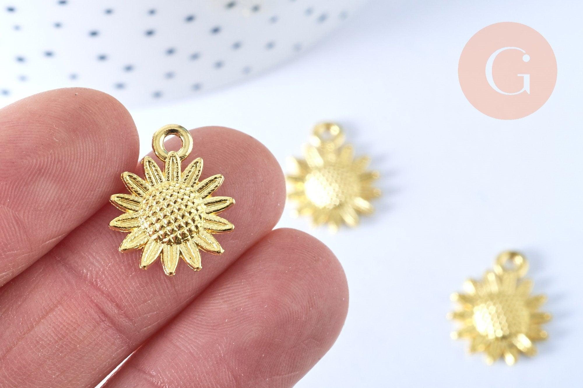 Pendentif fleur tournesol zamac doré 18.6mm, x1 (G5868)