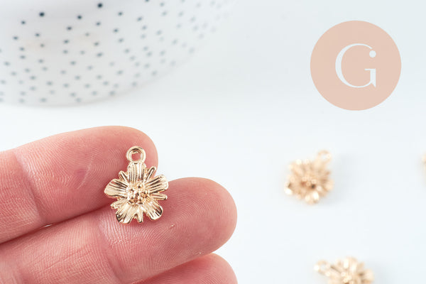 Pendentif fleur zamac doré 17mm, x10 (G10722)