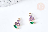 Pendentif fleur zircons violet laiton doré 17mm,pendentif fleurs création bijoux, x1 (G8404)