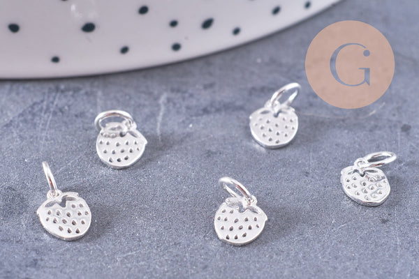 Pendentif fraise argent massif 925 8mm, x1 (G10702)