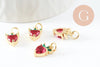 Pendentif fraise doré 18K zircons,pendentif fruit création bijoux, pendentif doré, 13mm, x1 (G4275)