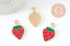 Pendentif fraise doré émaillé rouge 20.5mm, x2 (G4528)