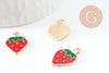 Pendentif fraise doré émaillé rouge 20.5mm, x2 (G4528)