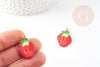 Pendentif fraise émaillée zamac doré 26mm, pendentif fruit création bijoux fantaisie, x1 G9169