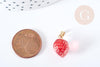 Pendentif fraise fruit rouge laiton doré 18mm,pendentif fruit verre,15-19mm, x1 (G8488)