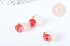 Pendentif fraise fruit rouge laiton doré 18mm,pendentif fruit verre,15-19mm, x1 (G8488)