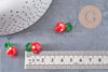 Pendentif fraise fruit rouge verre artisanal tchèque 25mm, x5 (G1985)