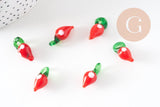 Pendentif fraise fruit rouge verre tchèque 19-21mm, x5 (G4235)