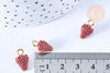 Pendentif fraise zamac doré émaillé rouge 16mm, x5 (G5265)