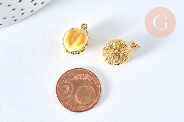 Pendentif fruit durian laiton doré 18K émail jaune 17mm,pendentif fruit , x1 G6823