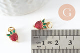 Pendentif fraise doré 18K zircons,pendentif fruit création bijoux, pendentif doré, 13mm, x1 (G4275)