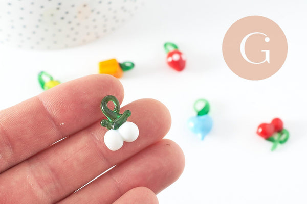 Pendentif fruits légumes en verre artisanal 13.5-34mm, x1 (G10052)