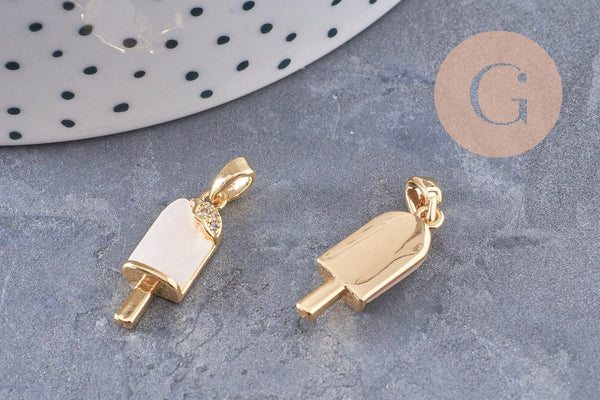 Pendentif glace zircon blanc laiton doré 18k 21mm, x1 (G10086)