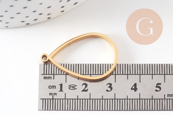 Pendentif goutte acier 304 inoxydable doré IP sans fond 32mm, x1 (G10791)