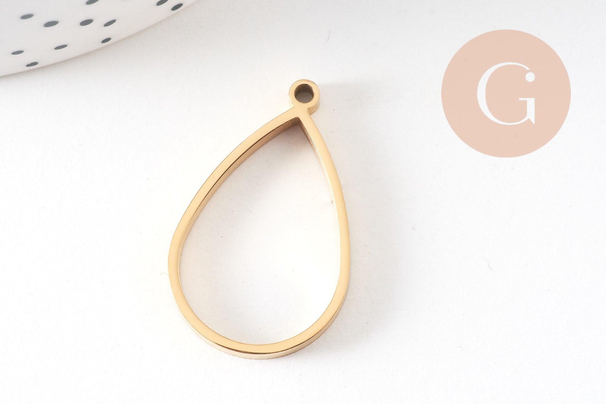 Pendentif goutte acier 304 inoxydable doré IP sans fond 32mm, x1 (G10791)
