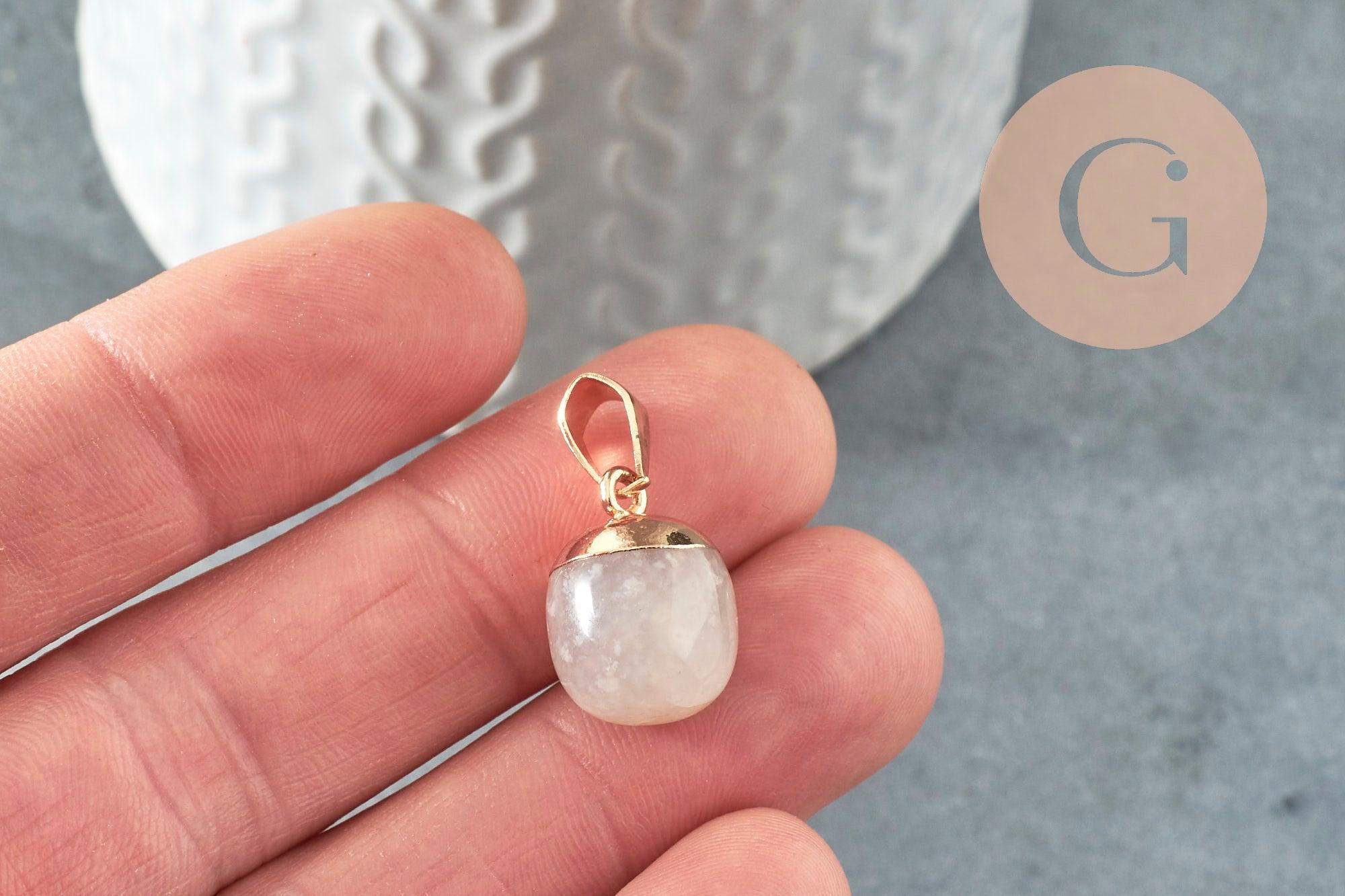 Pendentif goutte agate cherry blossom fer doré 17-19mm x1 (G4380)