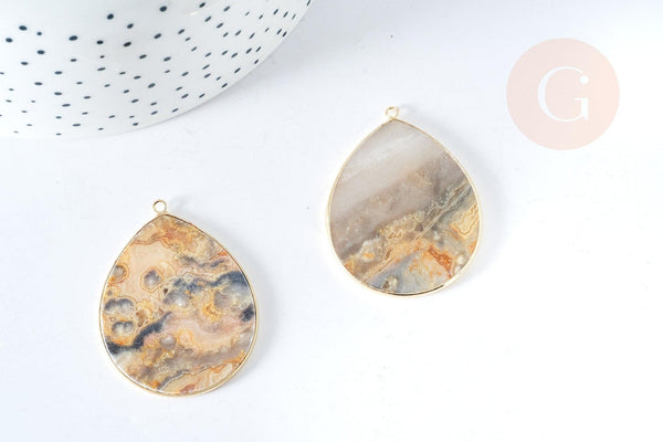 Pendentif goutte agate folle naturelle 56-62mm, x1 (G8371)