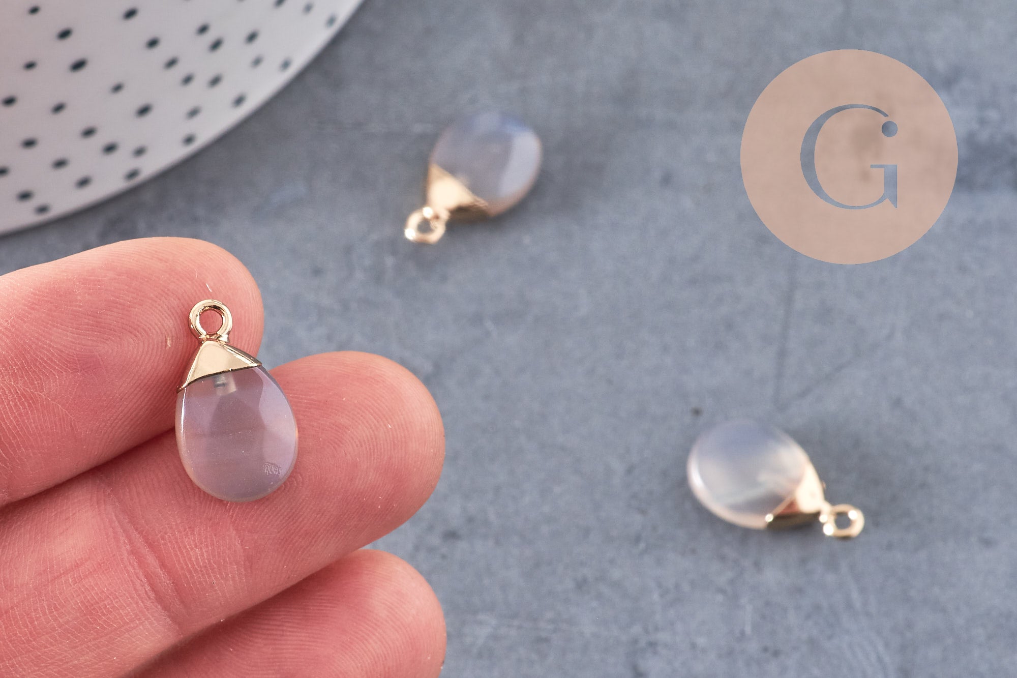 Pendentif goutte agate grise naturelle 17-19mm, x1 (G2789)