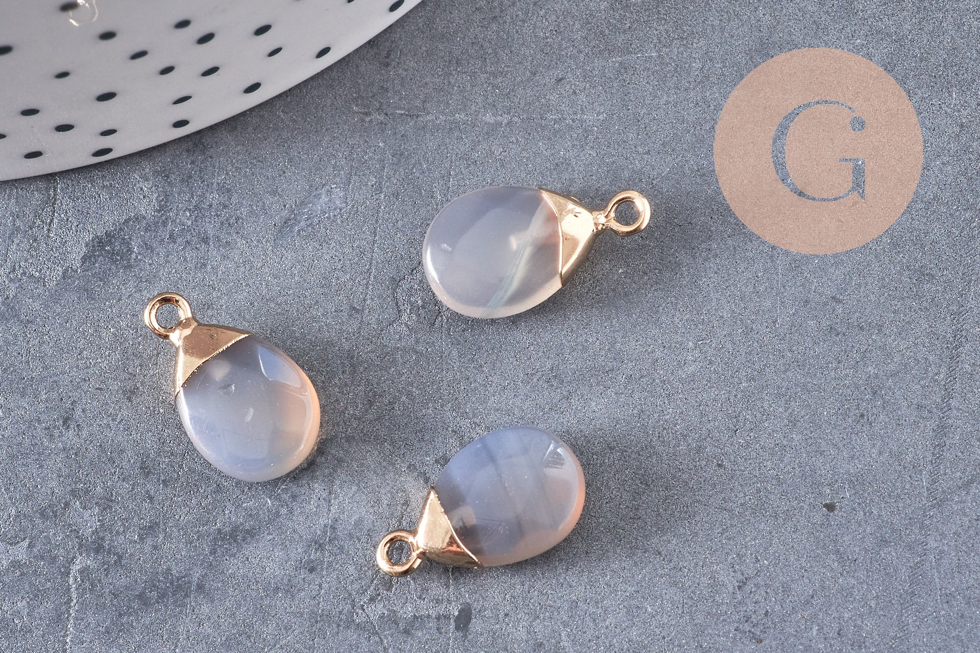 Pendentif goutte agate grise naturelle 17-19mm, x1 (G2789)