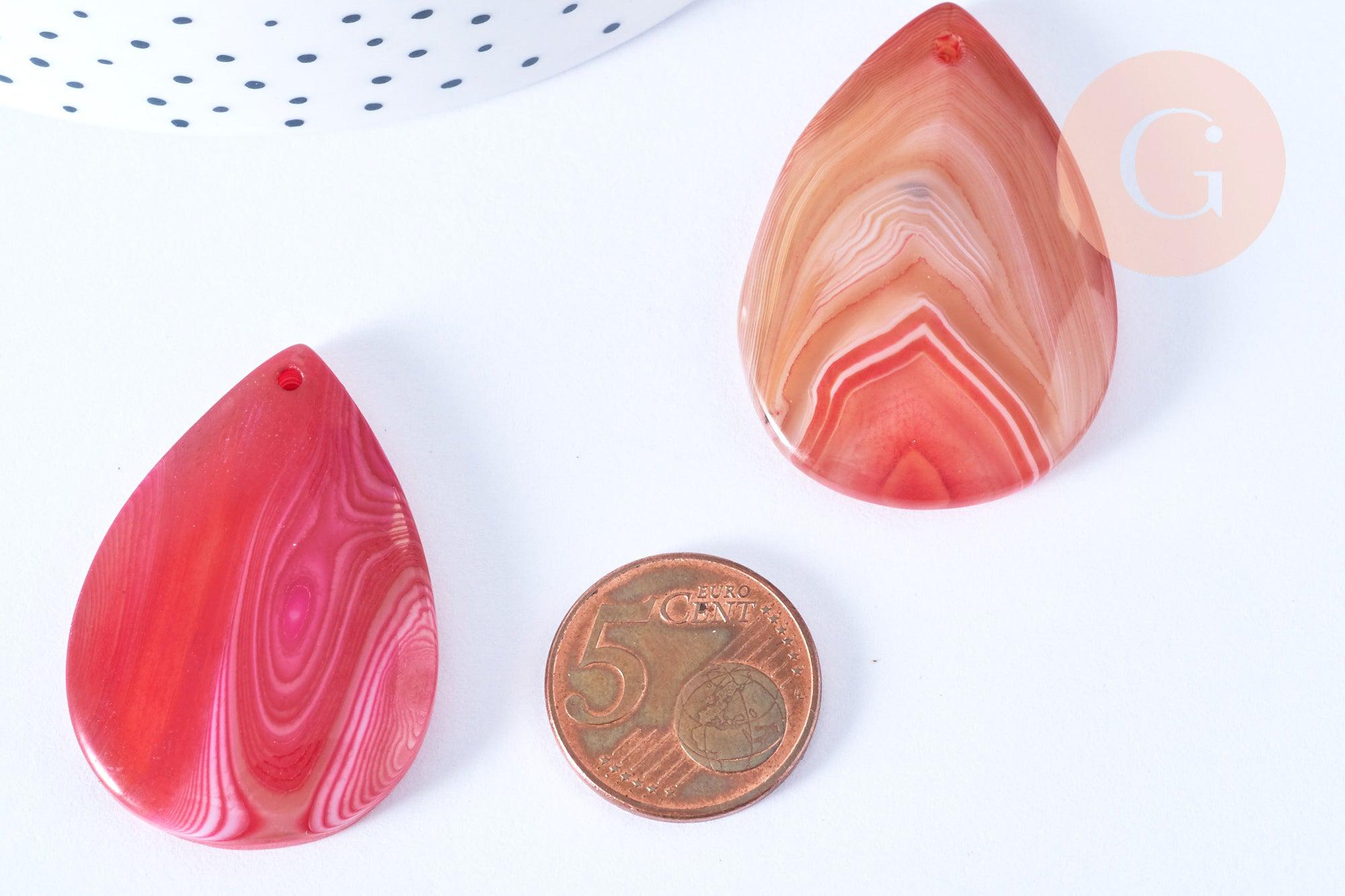 Pendentif goutte agate naturelle rose 40-44mm pendentif pierre agate naturelle ,bijoux en pierre naturelle, x1 (G8384)