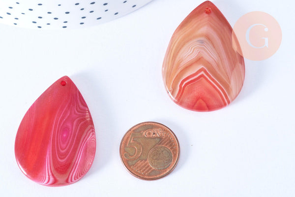 Pendentif goutte agate naturelle rose 40-44mm pendentif pierre agate naturelle ,bijoux en pierre naturelle, x1 (G8384)