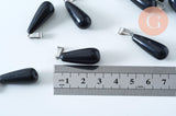 Pendentif goutte agate noire roulée roulée acier platine 30mm, pendentif pierre acier inoxydable pierre naturelle, x1 G6167