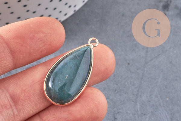 Pendentif goutte agate verte mousse naturelle 33mm, x1 (G1469)