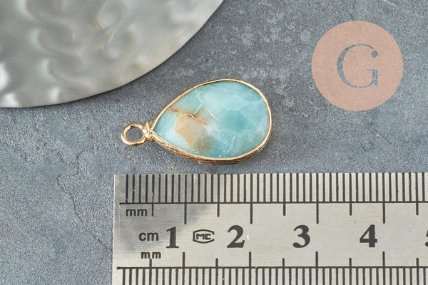 Pendentif goutte amazonite naturelle facetté doré 24mm, x1 (G4664)
