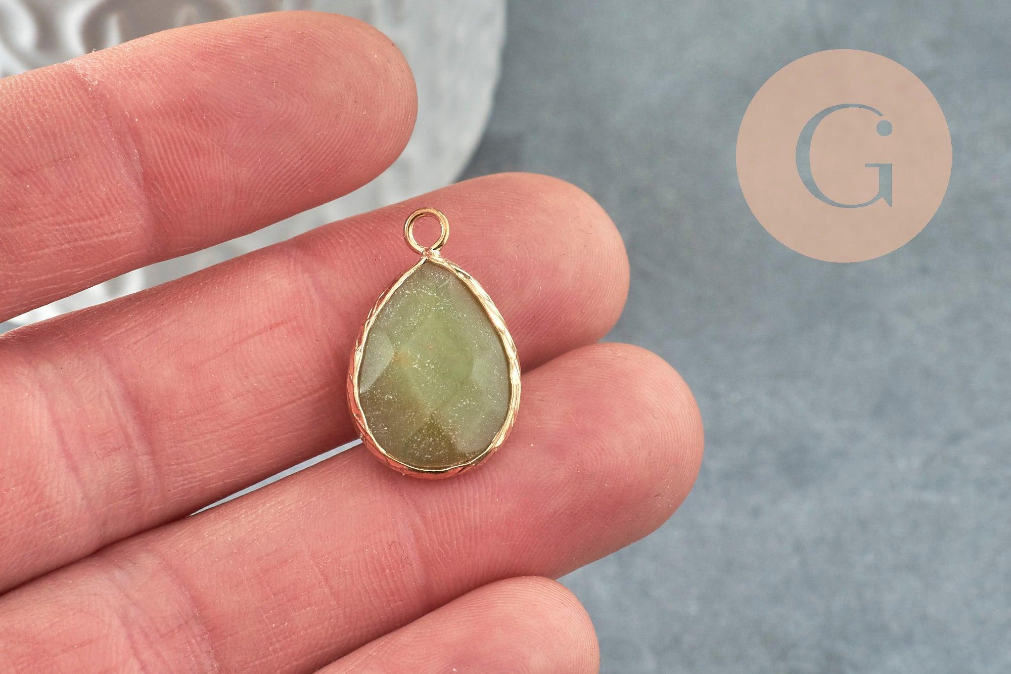 Pendentif goutte amazonite naturelle facetté doré 24mm, x1 (G4664)