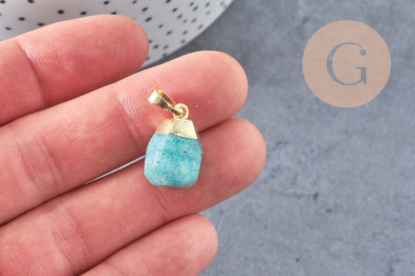 Pendentif goutte amazonite naturelle facetté laiton doré 19-21mm, x1 (G5524)