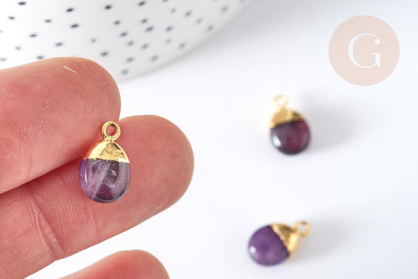 Pendentif goutte améthyste naturelle argent 925 doré 18K 20mm, x1 (G7721)