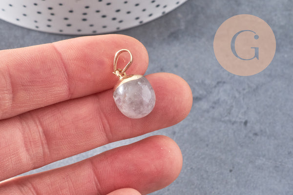 Pendentif goutte améthyste violette, pendentif pierre, support doré, création bijoux pierre naturelle, pierre naturelle, 17-19mm, x1 G3717