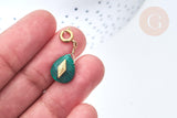 Pendentif goutte amulette imitation malachite acier inoxydable doré 21mm, pendentif pierre naturelle, x1 (G7628)