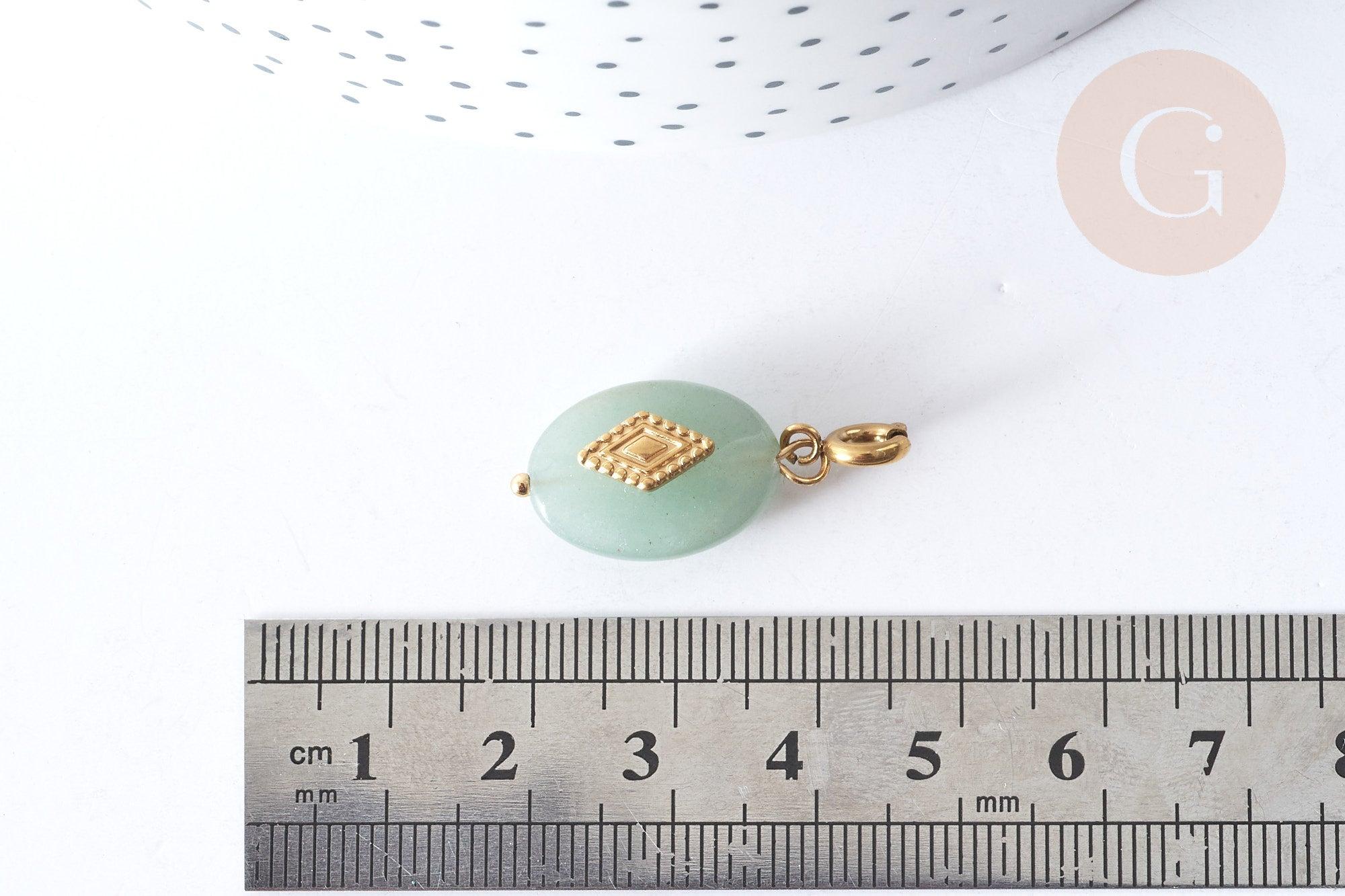 Pendentif goutte amulette losange aventurine naturelle acier inoxydable doré 29mm, x1 (G7626)
