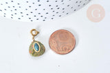 Pendentif goutte amulette unakite naturelle acier inoxydable doré 21mm, pendentif pierre naturelle, x1 G7630
