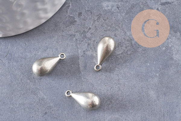 Pendentif goutte argenté, Pendentif argenté zamac, breloque argent,goutte argent,17mm, x1 (G1647)