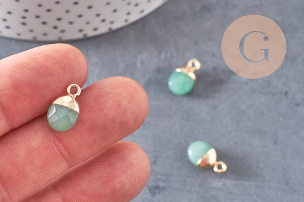 Pendentif goutte aventurine naturelle fer doré 14mm, x2 (G0152)