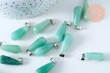 Pendentif goutte aventurine naturelle roulée acier inoxydable platine 28mm, x1 (G6171)