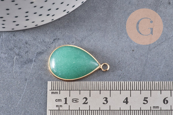 Pendentif goutte aventurine verte naturelle fer doré 31mm, x1 (G2333)