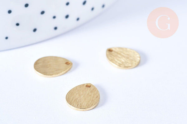 Pendentif goutte brossé laiton brut 12x10mm, x2 (G6549)