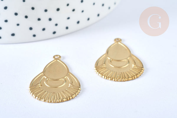 Pendentif goutte cabochon laiton brut 35x22mm, x2 (G6926)