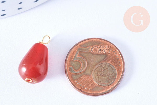 Pendentif goutte cornaline zamac doré 20mm,pendentif en pierre naturelle, x1 (G6639)