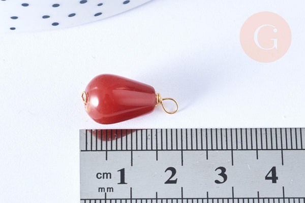 Pendentif goutte cornaline zamac doré 20mm,pendentif en pierre naturelle, x1 (G6639)