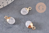 Pendentif goutte cristal de roche naturel fer doré 14mm,x2 (G2644)
